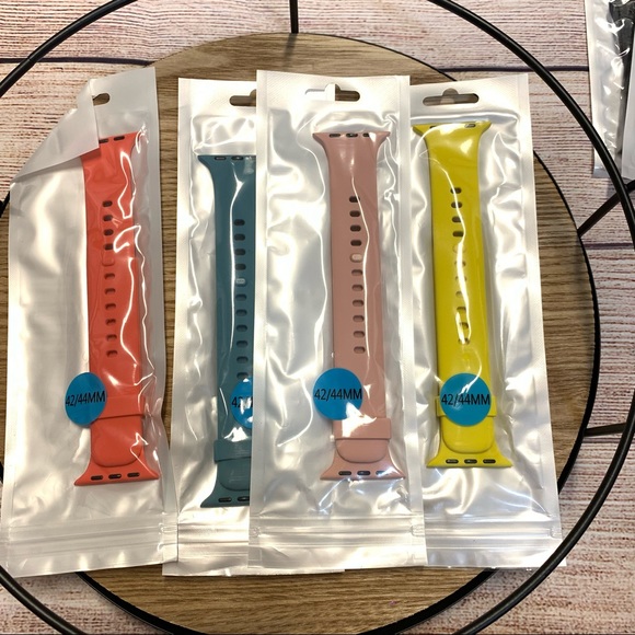 4pk of Watch bands for Apple Smart Watch 42/44mm coral, pink, yellow, green/blue - Picture 1 of 7